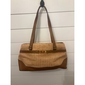 Vintage Etienne Aigner Woven Straw Leather Trim Shoulder‎ Bag Purse Designer